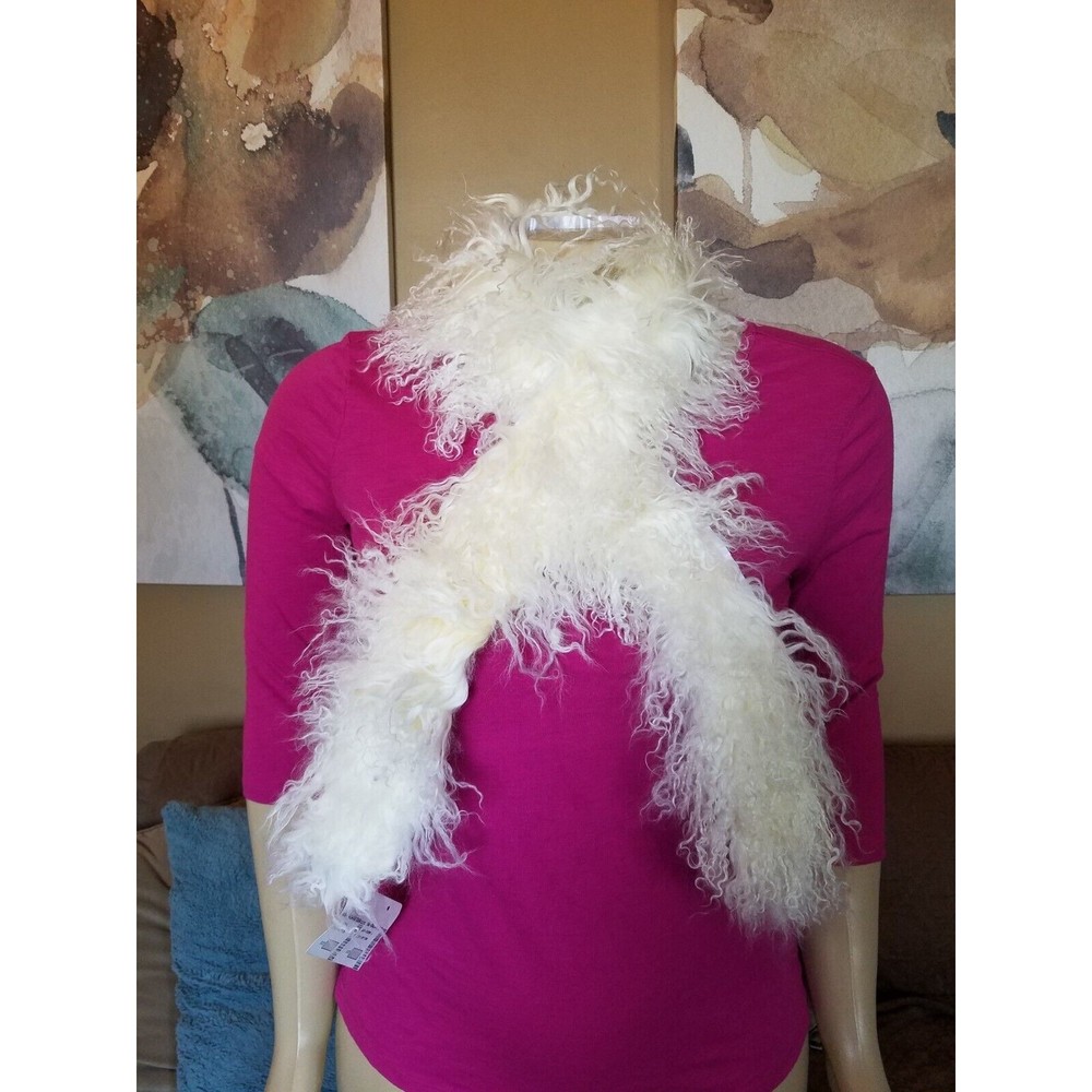 Idea Nuova NY Genuine Mongolian Lamb Fur Ivory Cream Boa Scarf - Picture 6 of 6
